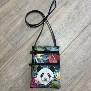 Anuschka Hand Painted Panda Floral Crossbody Bag - Black